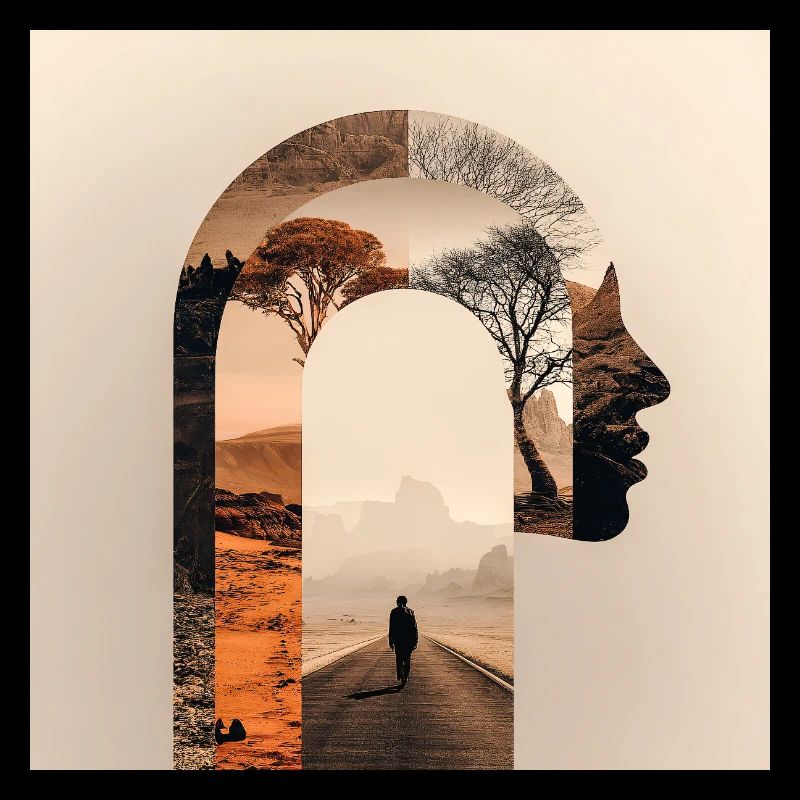 Introspektive Reise mit Natursilhouette
