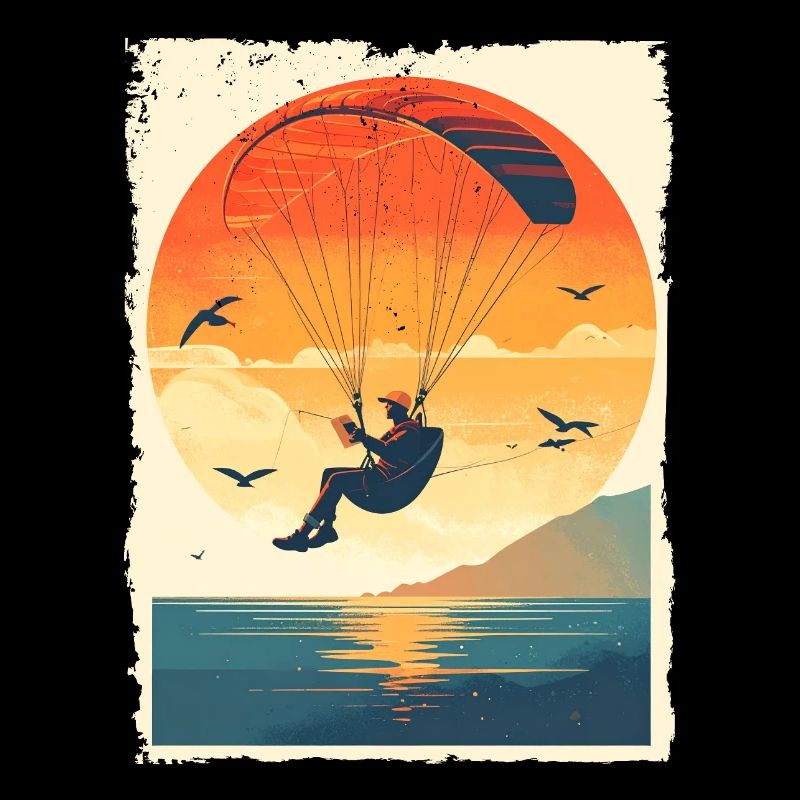 Evening atmosphere with paraglider over water
