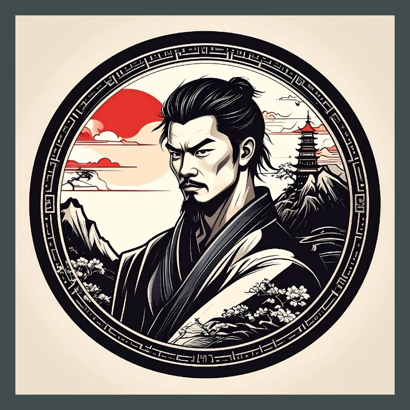 Samurai in circle frame sunset