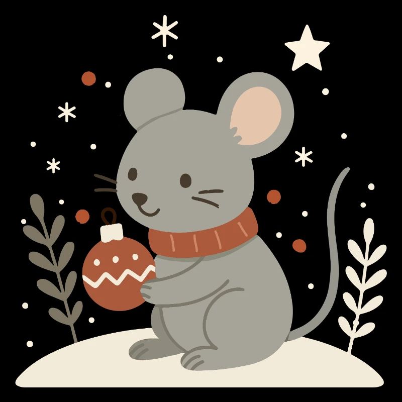 Winterliche Maus mit Weihnachtskugel – Tiermotiv