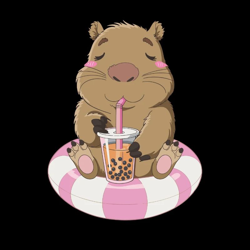 Relaxed Wombat With Bubble Tea Illustration