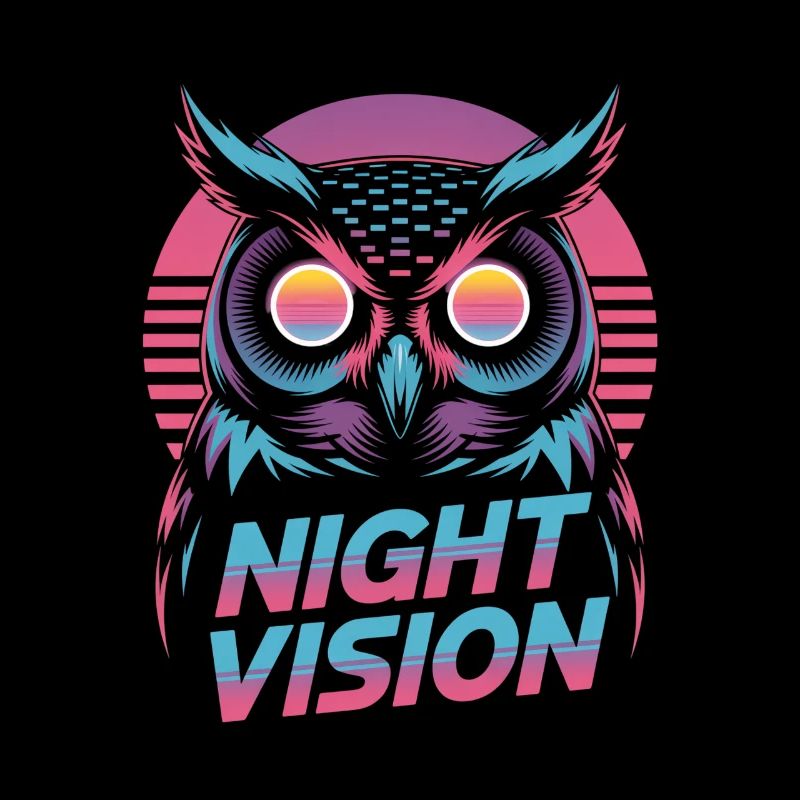 Night Vision Owl Retro Synthwave Night