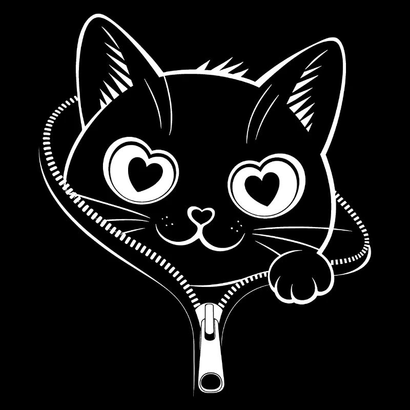 Chat à fermeture éclair mignon - Kawaii Heart Eyes Kitty