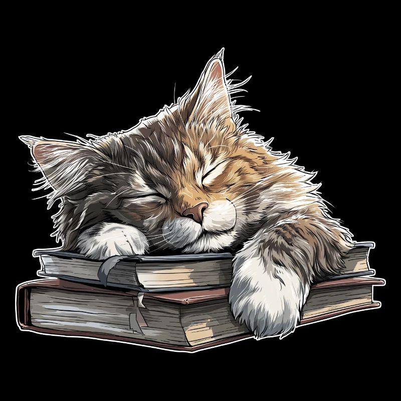 Cute Cat Sleeping on Book Pile