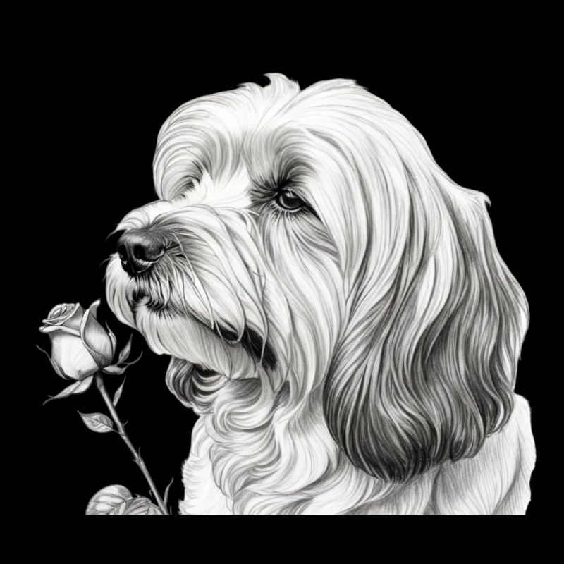 Schwarzweiß Hund mit Rose