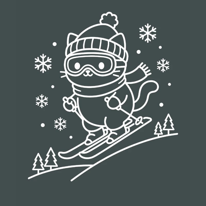 Skiing Kawaii Cat