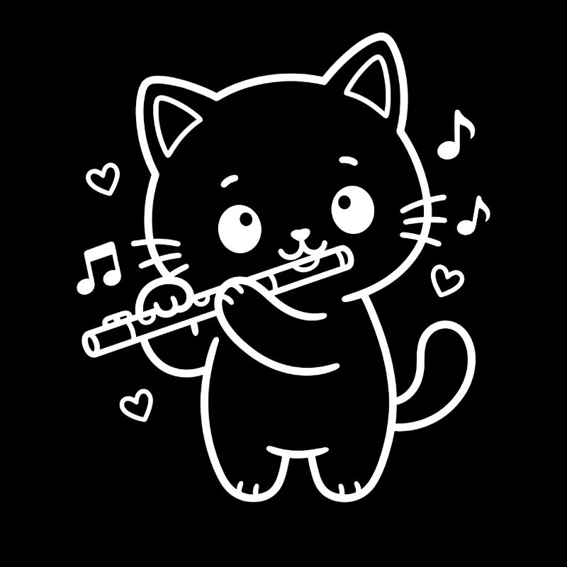 Kawaii Cat Playing Flute