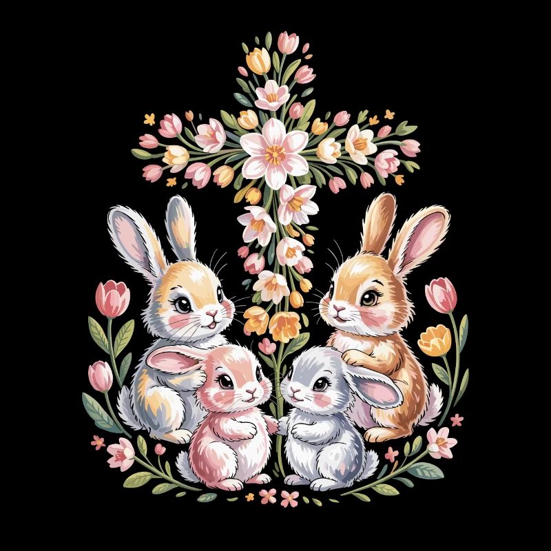 Lapins de printemps dans une couronne de fleurs