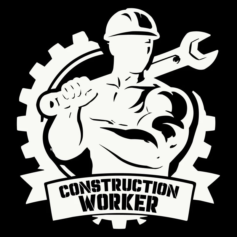 Strong construction worker with gears