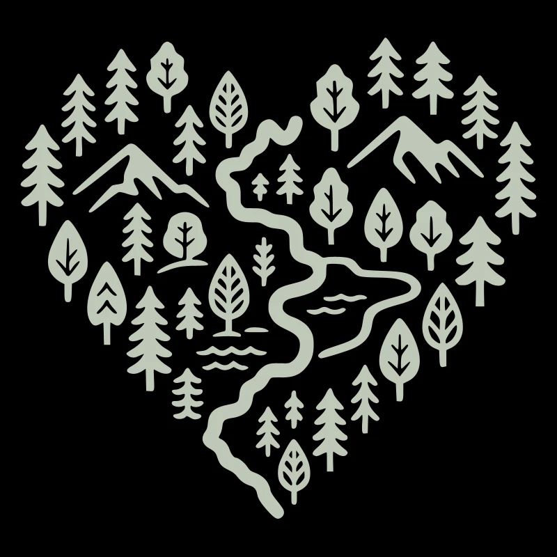 Heart with mountain and forest landscape