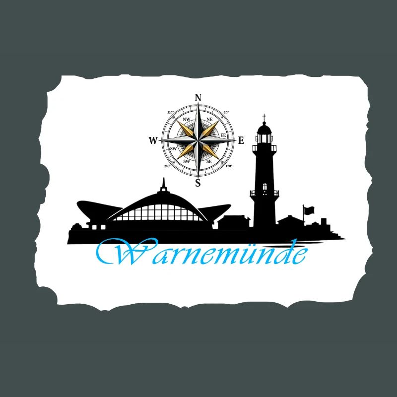 Warnemünde Kompass & Leuchtturm Silhouette