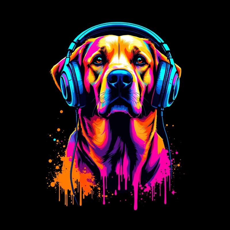 Golden Retriever mit Kopfhörer