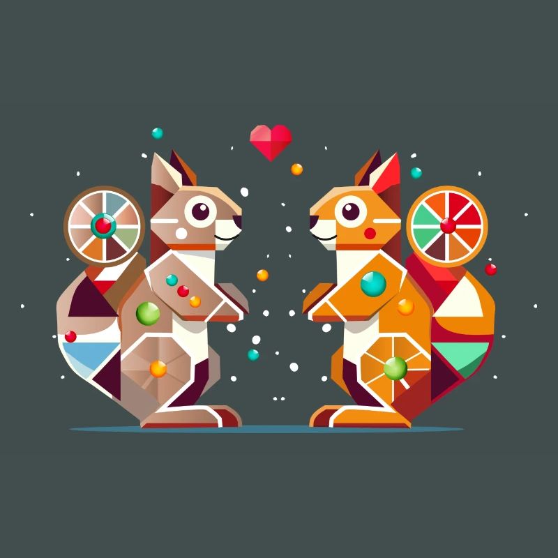 zwei Eichhörnchen mit Herz-farbenfroher Hingucker