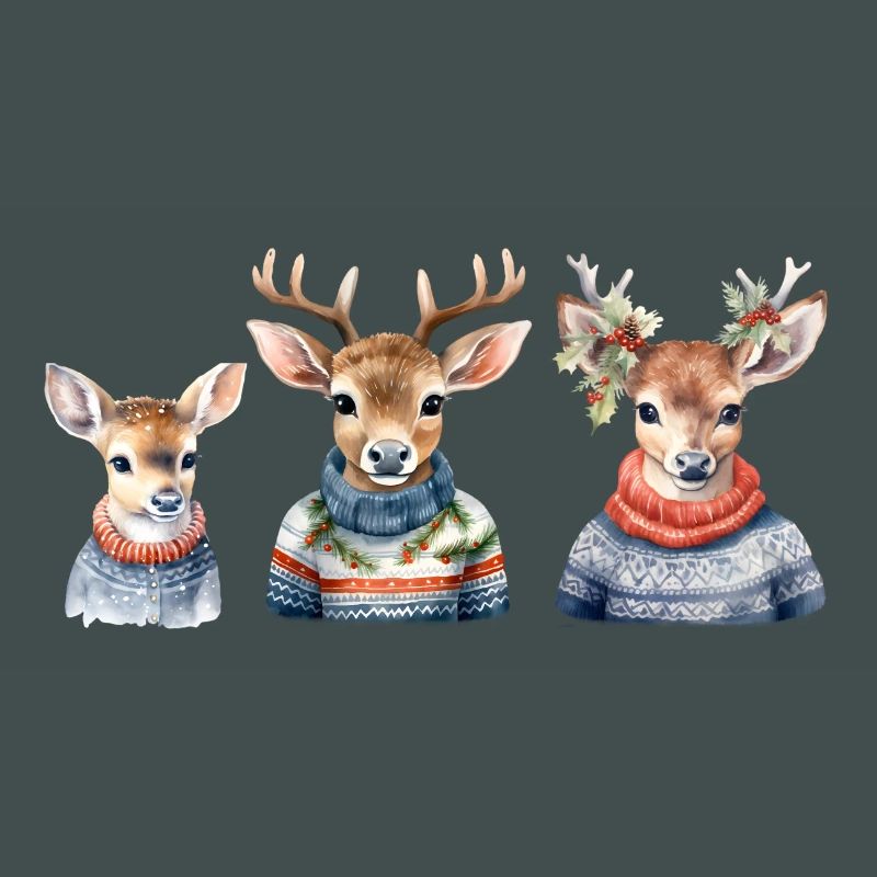 Winterhirsche Pullover-Trio
