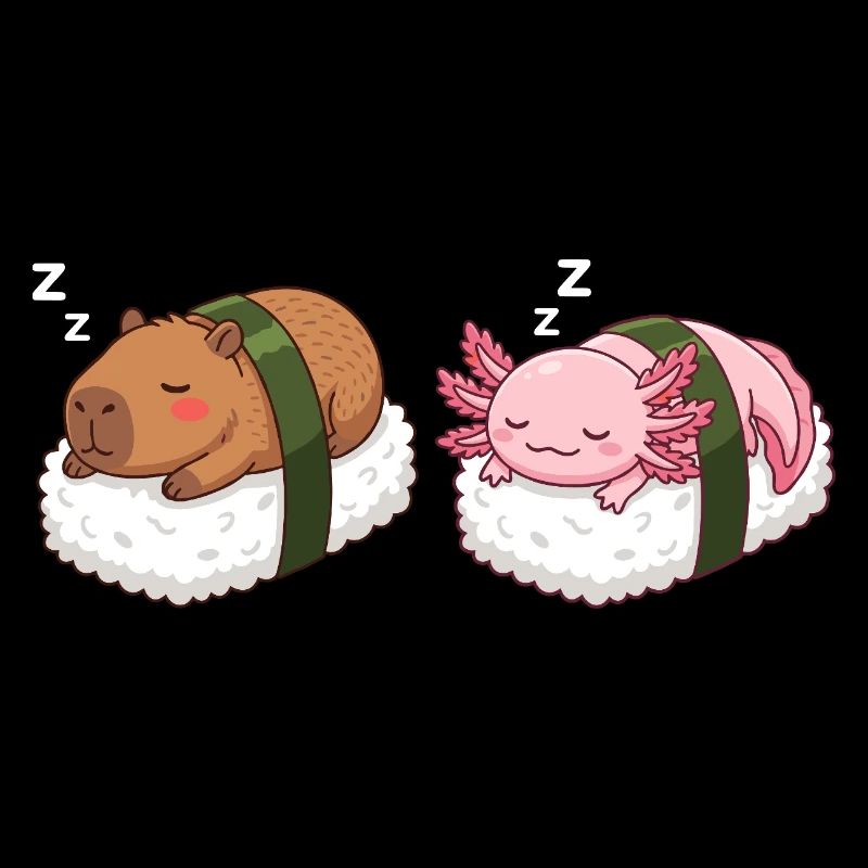 Kawaii Sushi Capybara & Axolotl Cute Sleeping