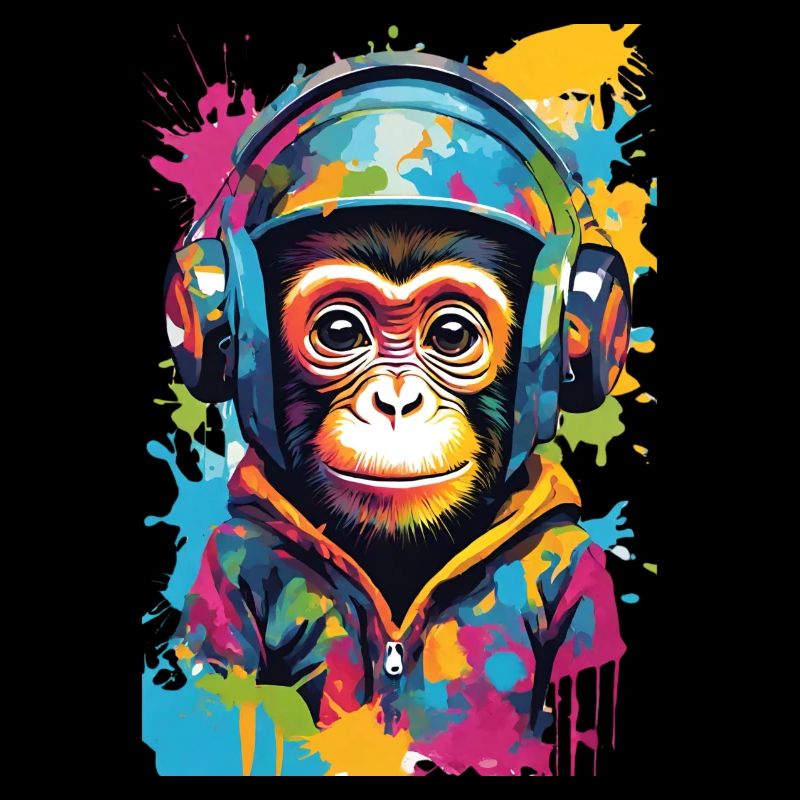 Bunter Affe mit Kopfhörern
