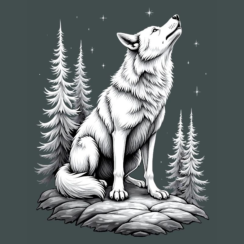 Wolf Drawing Sketch Illustration Black White