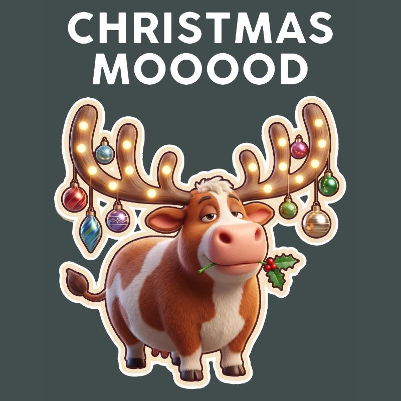 Weihnachtskuh mit Leuchtornamenten