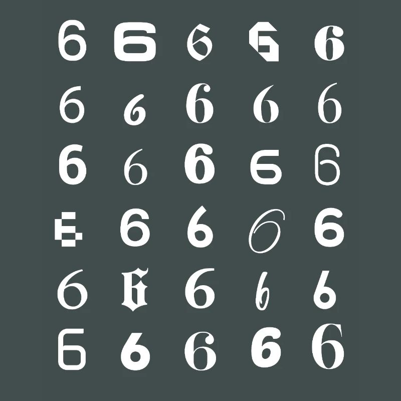Typography number Six Repeated Glyphs