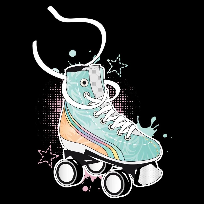 Roller skate in retro colors with graffiti and stars