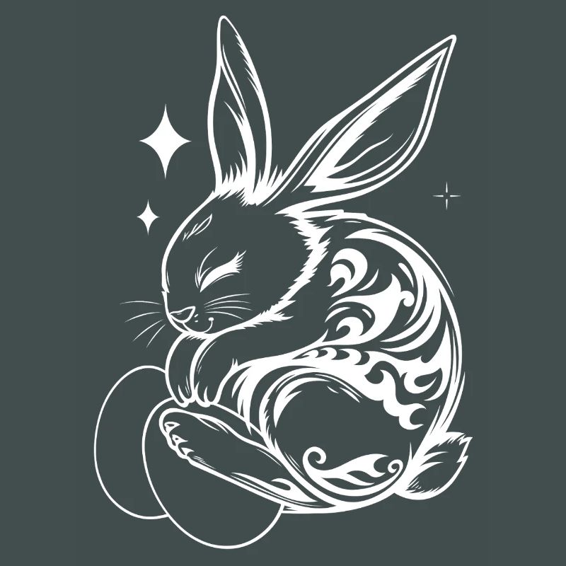 Sleeping Easter Bunny with Tribal and Eggs