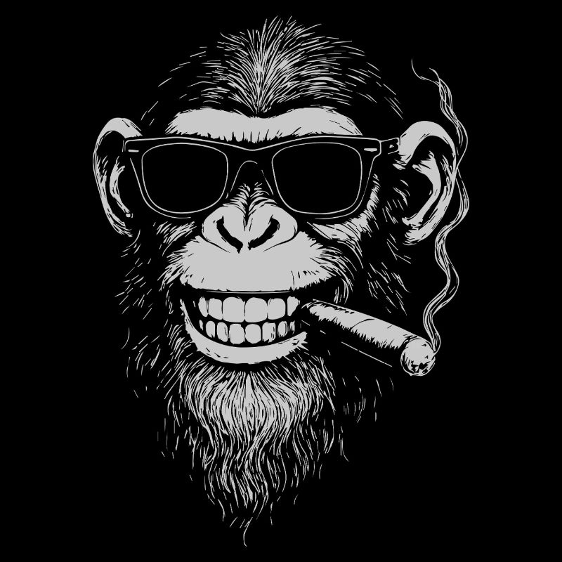 Lächelnder Affe mit Sonnenbrille Raucht eine Zigarre
