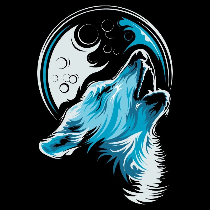 blue wolf moon howl illustration forest animals
