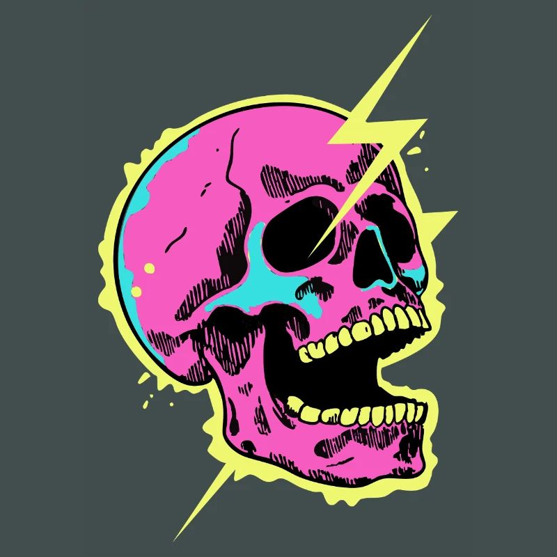 Crâne Néon Éclair Éclat