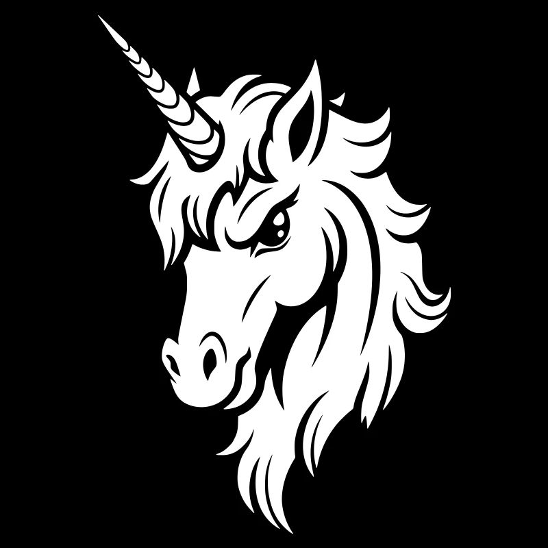 Serious Unicorn – Black and White Vector Silhouette