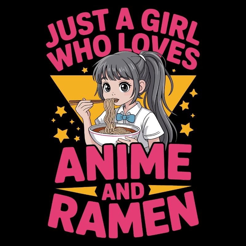 Anime Mädchen mit Ramen und Text