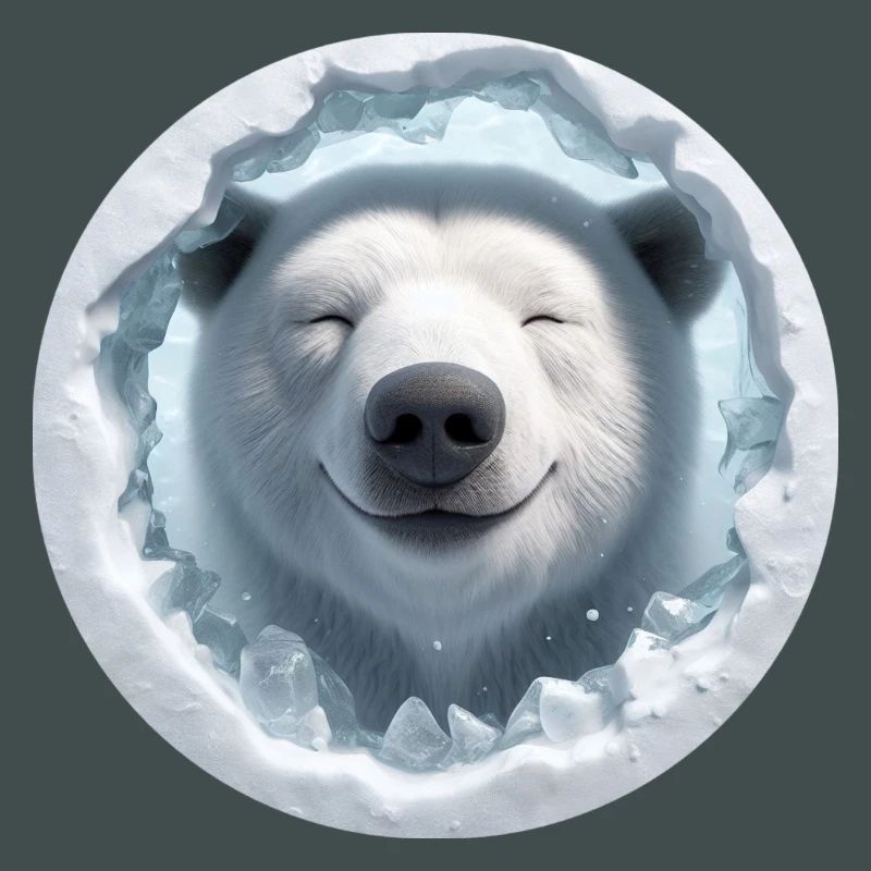 Lachender Eisbär schaut durch Loch aus Eis