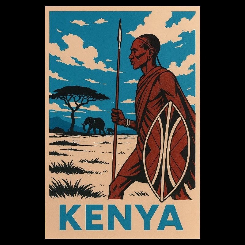 Kenya Maasai Warrior Nature Illustration