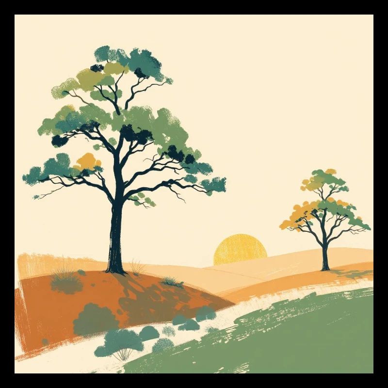 Pastell-Sonnenuntergangsbäume
