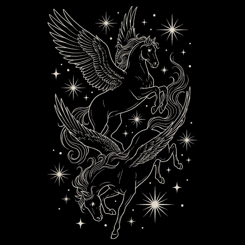Two Celestial Pegasus Horses Between Stars