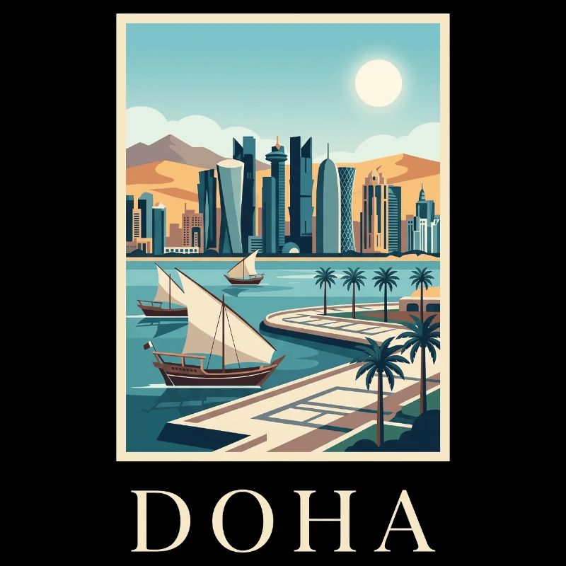 Doha Waterfront Cityscape Katar Reiseplakat