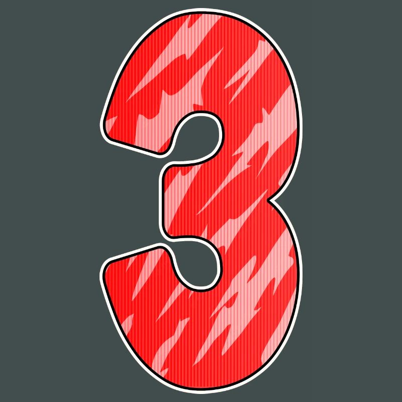 Three - 3 - Number 3 - Number 3 Red Pattern