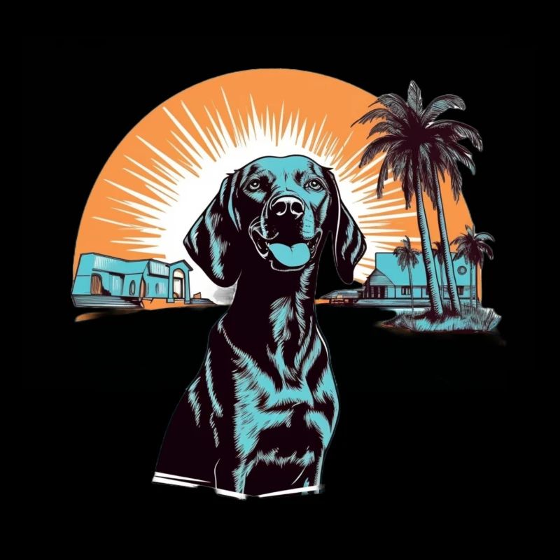 Labrador sur la plage avec coucher de soleil
