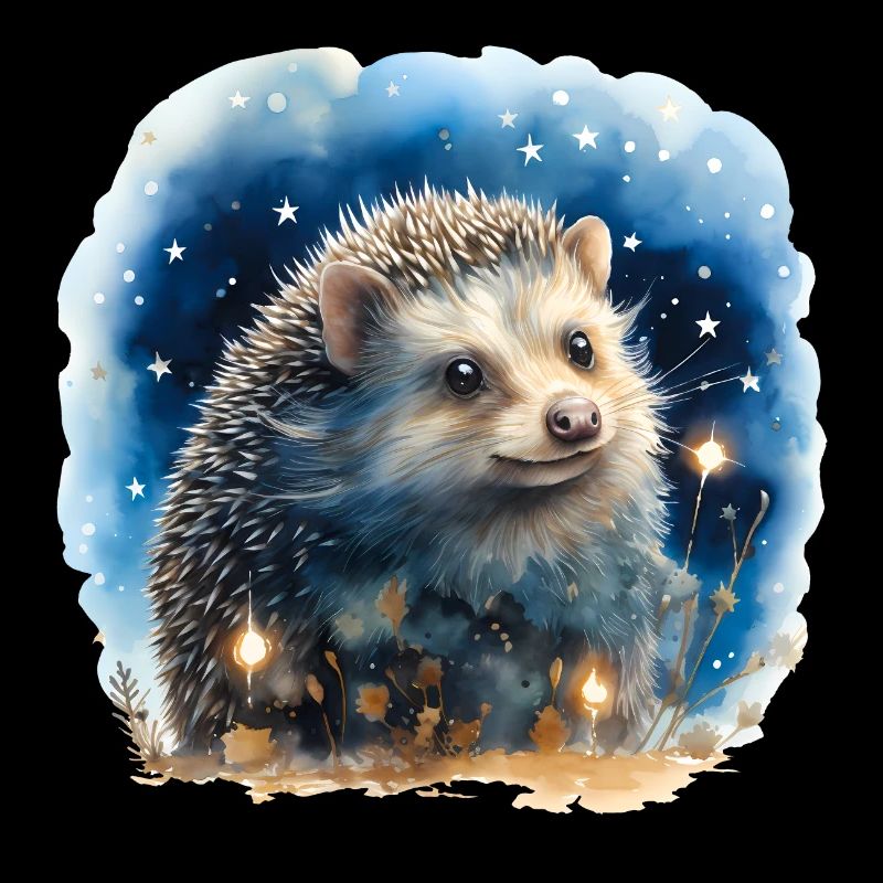 Aquarell Igel mit Sternenhimmel