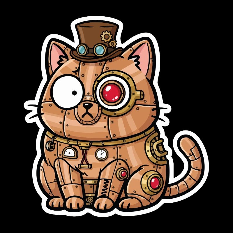 Chat Automate Steampunk Cuivre et Engrenages