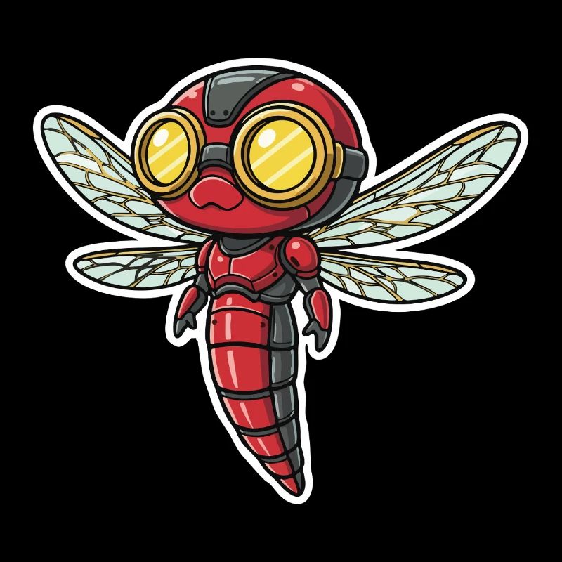 Libellule Steampunk Éclaireur Rouge et Or