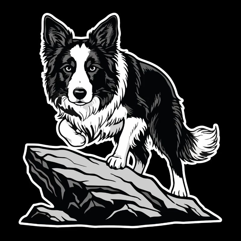 Dog Border Collie on Rock Portrait Agility