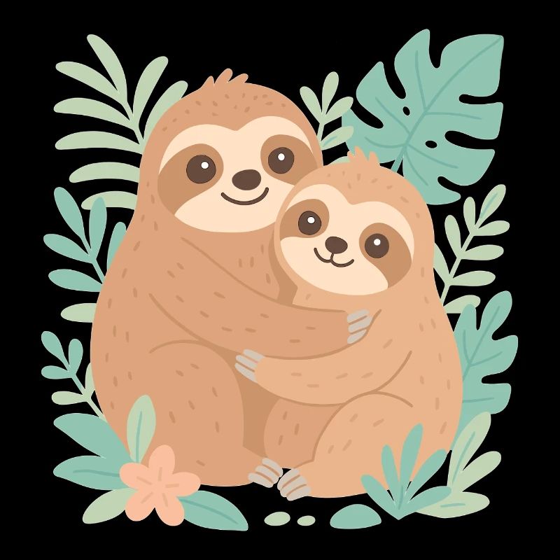 Cuddling sloths in jungle design