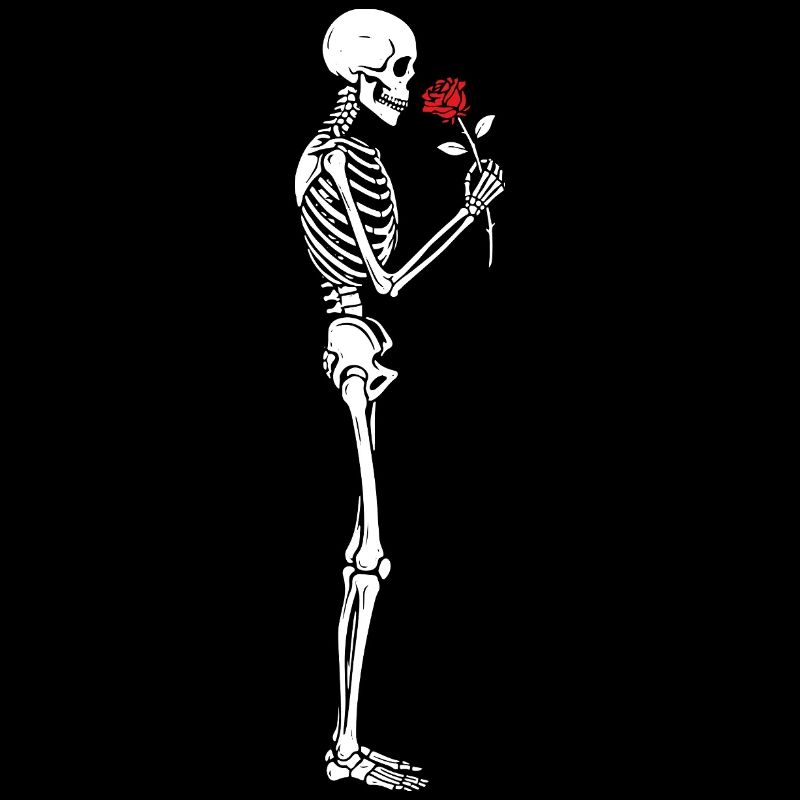 Squelette drôle avec une fleur de rose rouge