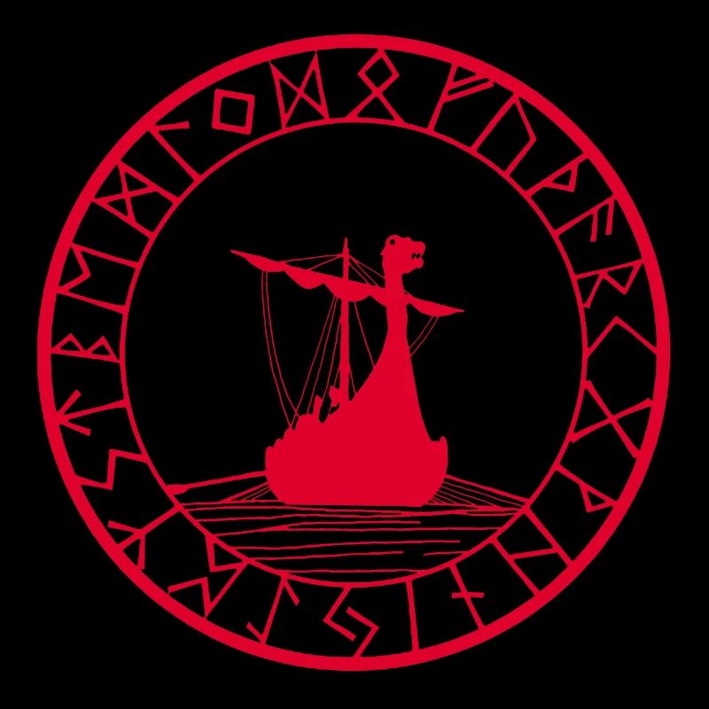 Rotes Wikinger-Langschiff und Kompass