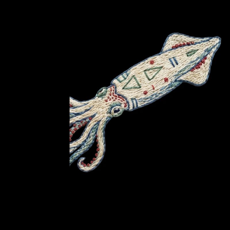 Embroidered squid – sea design (printed)