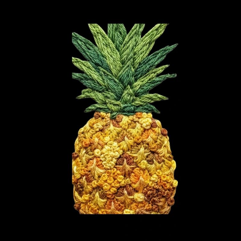 Embroidered pineapple tropical fruit design (printed)