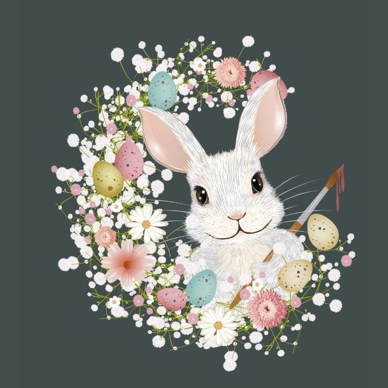 White Rabbit with Easter Eggs & Brush for Easter