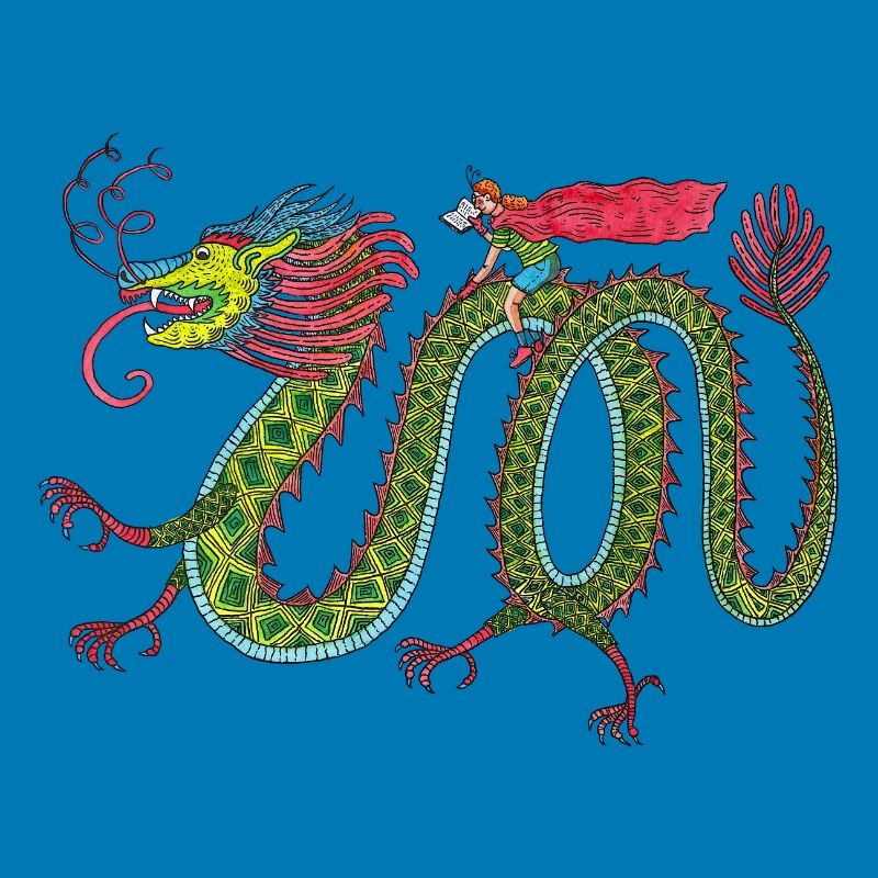 Drache mit lesendem Reiter