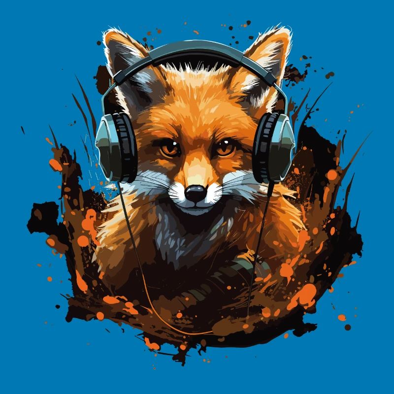 Fuchs mit Kopfhörer Splatterkunst