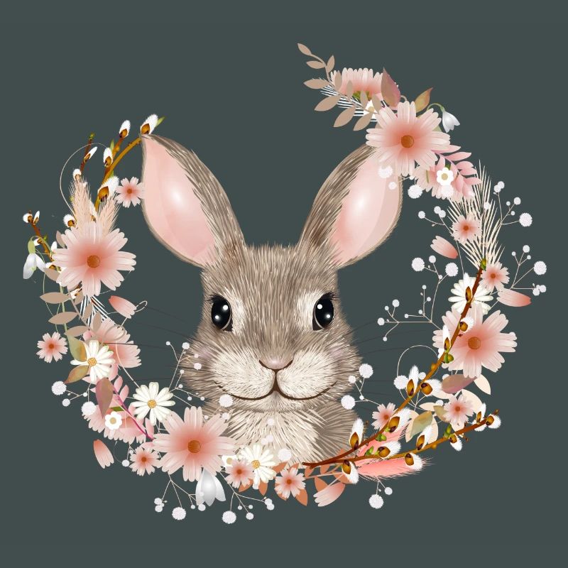 Spring wreath with rabbit as Easter bunny